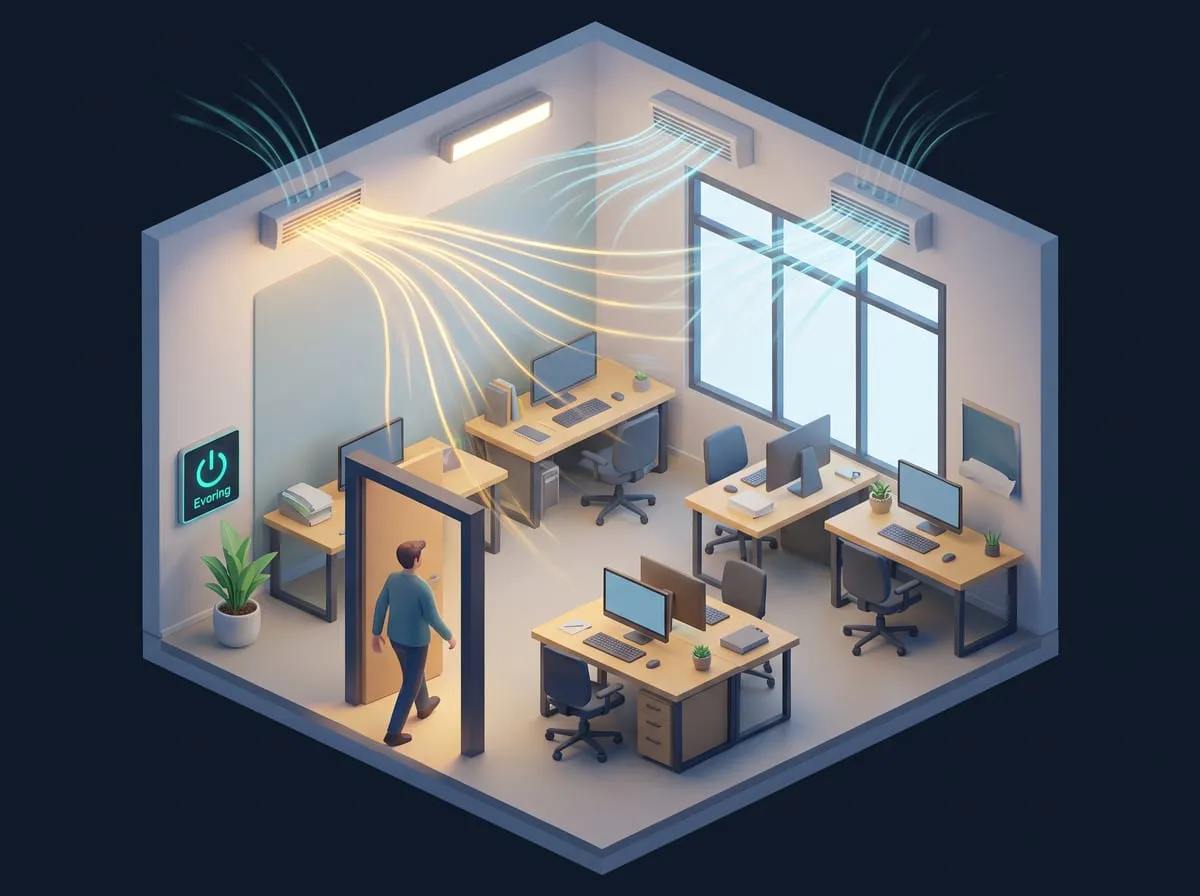 Oficina: al entrar la primera persona se encienden las luces y el aire acondicionado